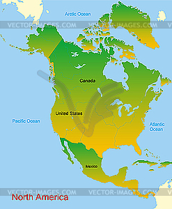 Map of north america continent - vector image