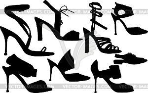 Women shoes silhouettes - vector clip art