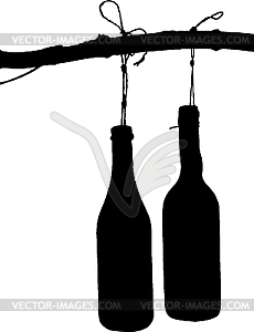 Bottles on branch - vector clipart