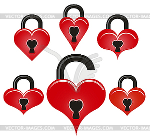 Lock and unlock red hearts - vector clipart