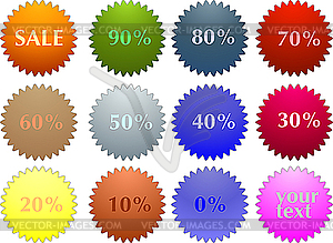 Color sale tag stickers with discount - vector clip art