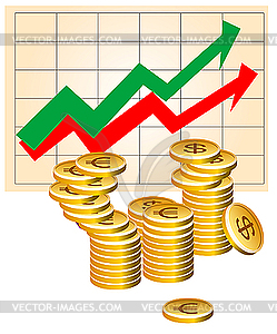 Бизнес-граф с монетами - изображение в векторе