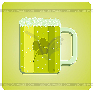 Green beer glass with clover - vector clipart