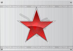 Red star on aluminum - vector image