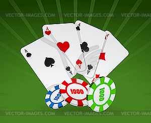 Playing cards and chips  - vector image