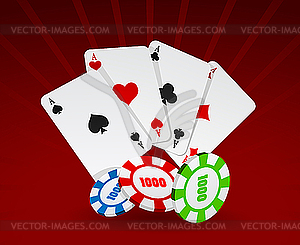 Тузы и фишки для казино - векторное графическое изображение