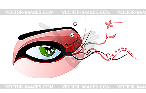 Green eye and pierced eyebrow - vector image