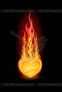  glossy heart in fire - vector image