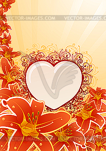 Орхидеи и рамка с цветочным сердцем - изображение в формате EPS