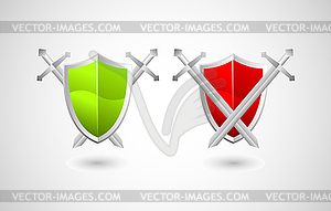 Концепция безопасности, щит и меч - векторный клипарт EPS
