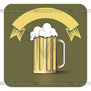 Icon of beer mug and ribbon with copy-space in - vector image