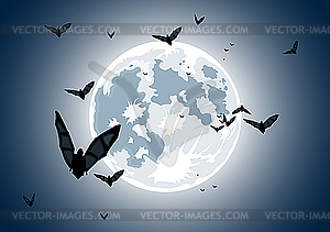 Реалистичная луна с летучими мышами - векторное изображение
