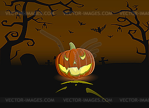 An evil pumpkin on the grave - vector clip art