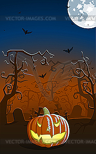 Scary pumpkin on the grave  - vector clip art