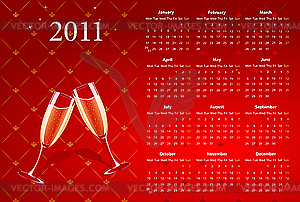 Red calendar 2011 with champagne  - vector clipart / vector image