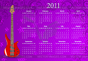Календарь 2011 с бас-гитарой - изображение в формате EPS