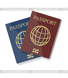 Blue and red biometric passports with glo - vector image