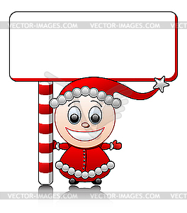 Smiling Santa helper boy with blank - vector image