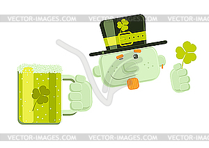 Winking leprechaun with beer  - vector clipart