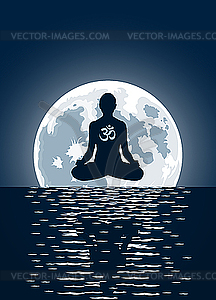 Yoga and moon - vector clipart