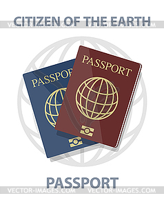 Biometric passports with globe, citizen - vector image