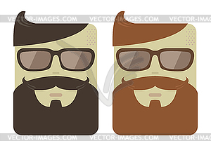 Cartoon male faces with hipster beards - vector image