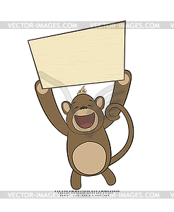 Monkey holding poster with copy-space - vector clip art