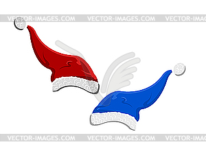 Two colorful Santa Claus hats - vector image