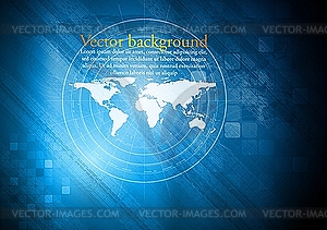 Blue technical background with world map - vector image