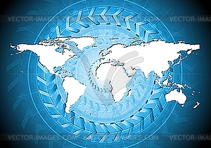 Bright blue hi-tech background with world map - vector clip art