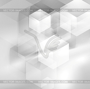 Abstract grey smooth waves and tech cubes - vector clip art