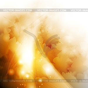 Abstract autumn sparkling with waves and leaves - color vector clipart