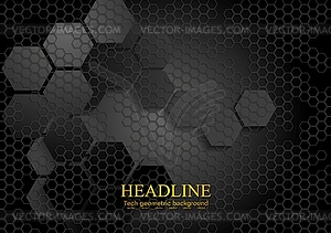 Tech geometric black background with hexagon texture - vector clipart