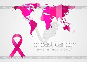 Breast cancer awareness pink ribbon and map - royalty-free vector clipart