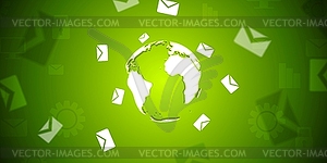 Tech banner with letters envelopes around globe - royalty-free vector clipart