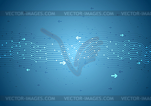 Blue tech circuit board and arrows design - vector clip art