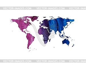 Bright tech watercolor world map - vector clipart