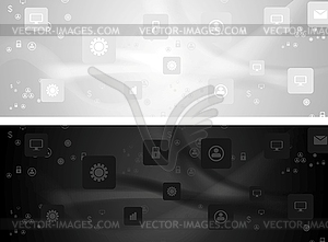 Grey and black social communication wavy banners - vector clipart