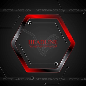 Black and red metal hexagon tech drawing - vector clip art