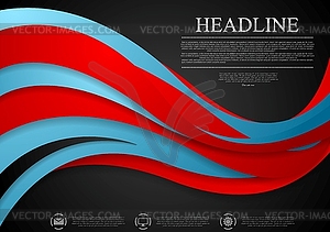 Abstract blue red corporate wavy background - vector clip art