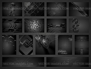Tech geometric black backgrounds collection - vector clip art