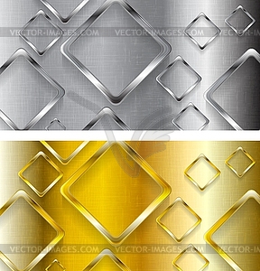 Abstract tech metallic and golden banners - vector clipart