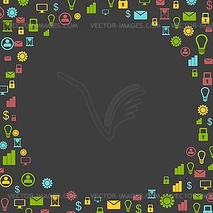 Dark tech background with bright communication icons - vector clipart