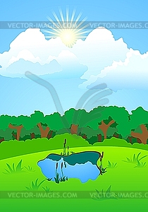 Lake on forest glade - vector image