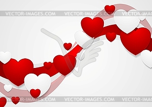 Wavy red and grey Valentine Day background - vector image