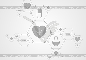 Health grey tech background and medical icons - vector image