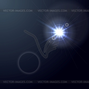 Shiny light lens flare on dark blue background - vector EPS clipart