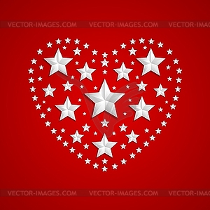 Heart symbol made of gray stars on red background - vector image