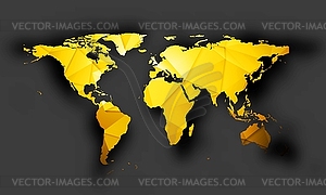 Bright orange polygonal world map with shadow - color vector clipart