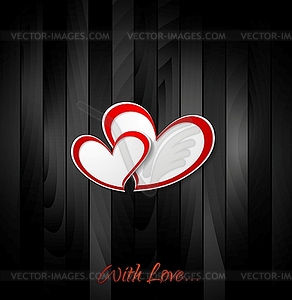 Valentine hearts on black wooden texture background - vector image